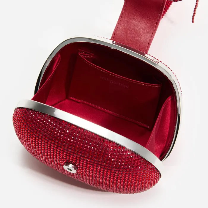 Self Portrait Handbags Women Burgundy Rhinestone Top Handle Clutch Bag