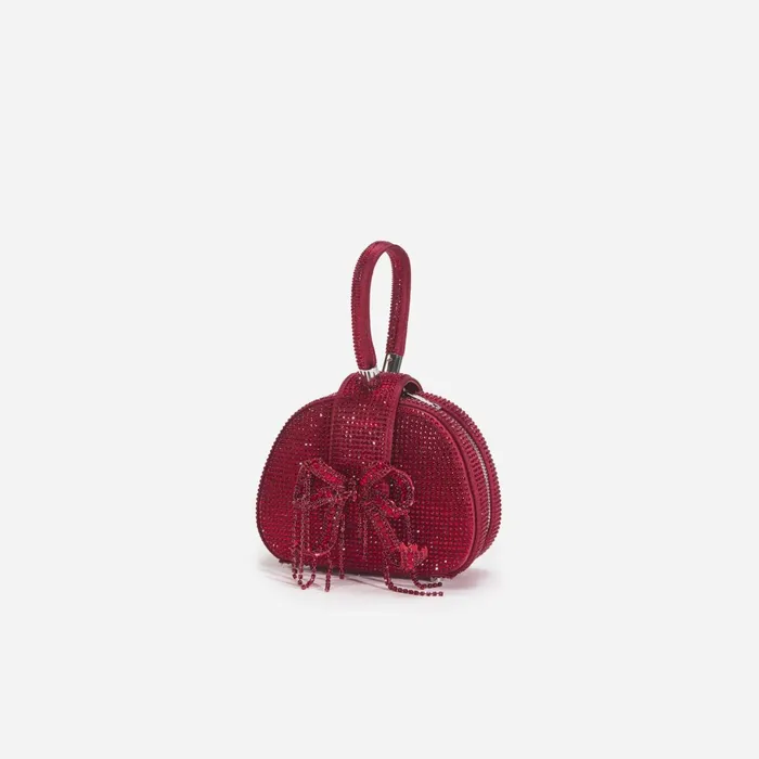 Self Portrait Handbags Women Burgundy Rhinestone Top Handle Micro Bag Red