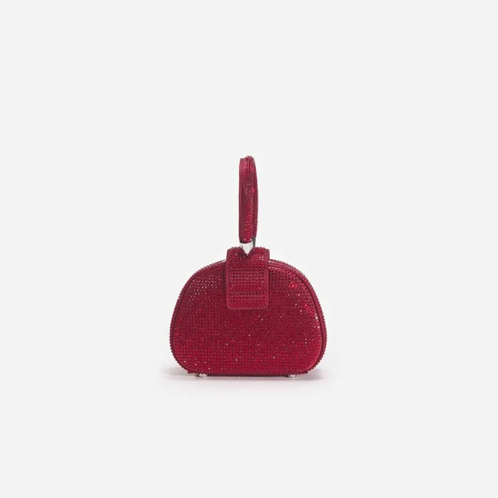 Self Portrait Handbags Women Burgundy Rhinestone Top Handle Micro Bag Red