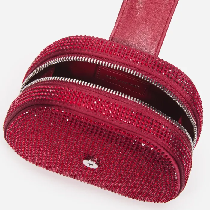 Self Portrait Handbags Women Burgundy Rhinestone Top Handle Micro Bag Red