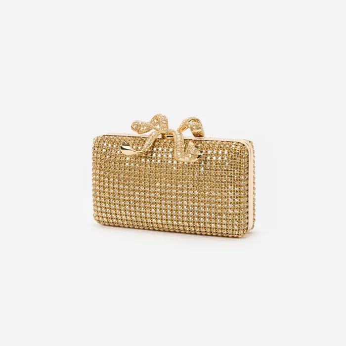 Self Portrait Handbags Women Gold Crystal Box Clutch