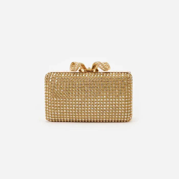 Self Portrait Handbags Women Gold Crystal Box Clutch
