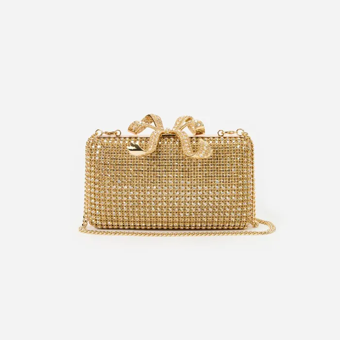 Self Portrait Handbags Women Gold Crystal Box Clutch