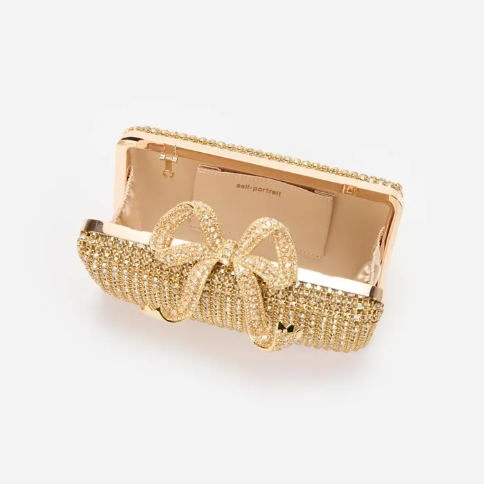 Self Portrait Handbags Women Gold Crystal Box Clutch