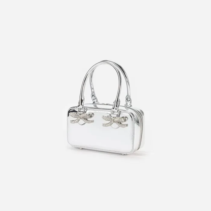 Self Portrait Handbags Women Metallic Silver Leather Mini Tote Bag