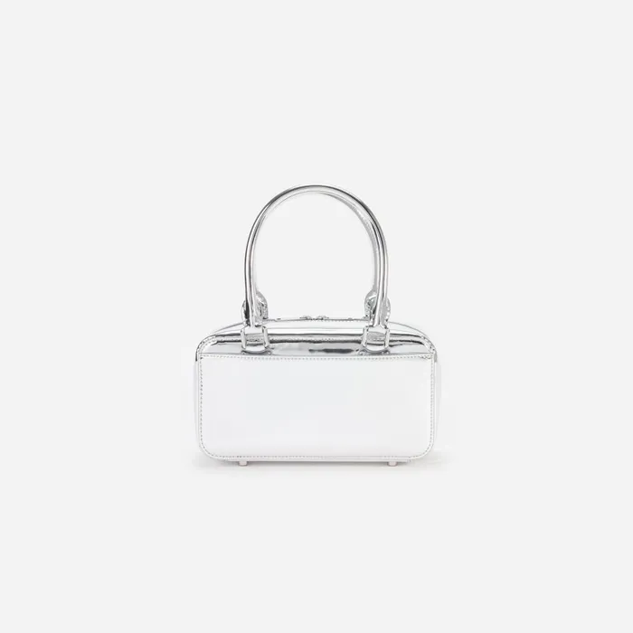 Self Portrait Handbags Women Metallic Silver Leather Mini Tote Bag