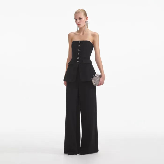 Self Portrait Jumpsuits Women Black Bandeau Crepe Jumpsuit
