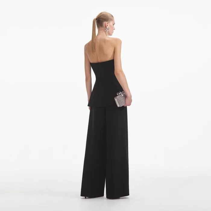 Self Portrait Jumpsuits Women Black Bandeau Crepe Jumpsuit