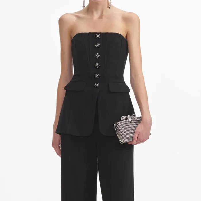 Self Portrait Jumpsuits Women Black Bandeau Crepe Jumpsuit