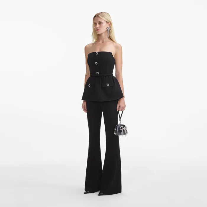 Self Portrait Jumpsuits Women Black Stretch Crepe Jumpsuit