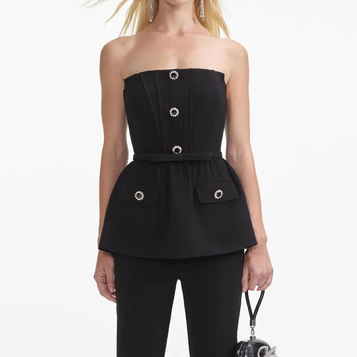 Self Portrait Jumpsuits Women Black Stretch Crepe Jumpsuit