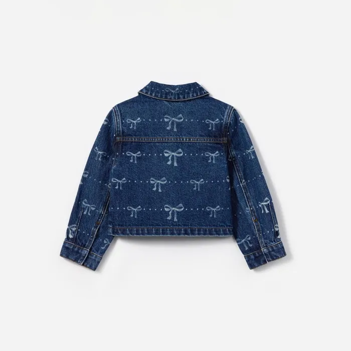 Self Portrait Kids Denim Bow Print Jacket