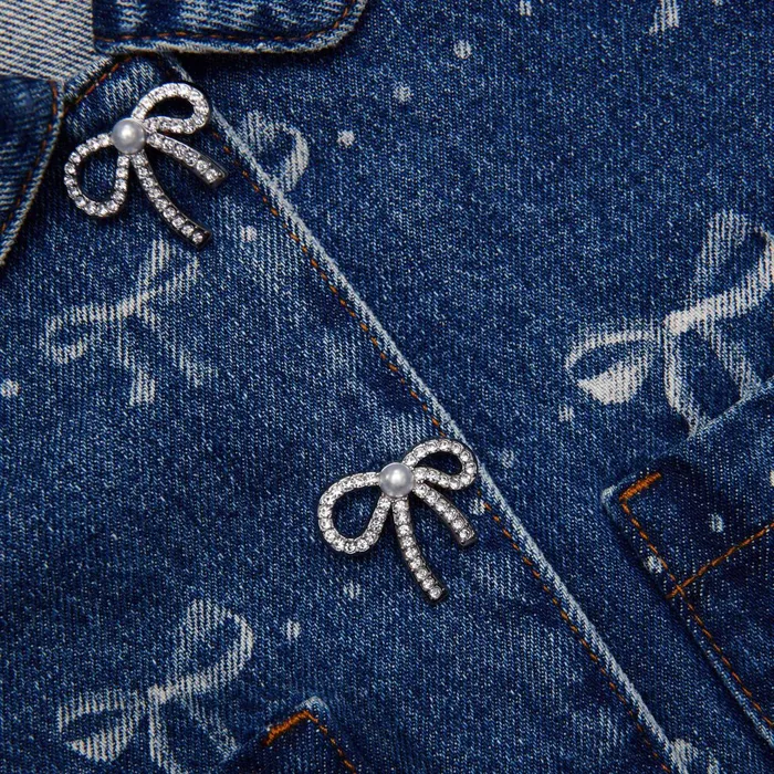 Self Portrait Kids Denim Bow Print Jacket