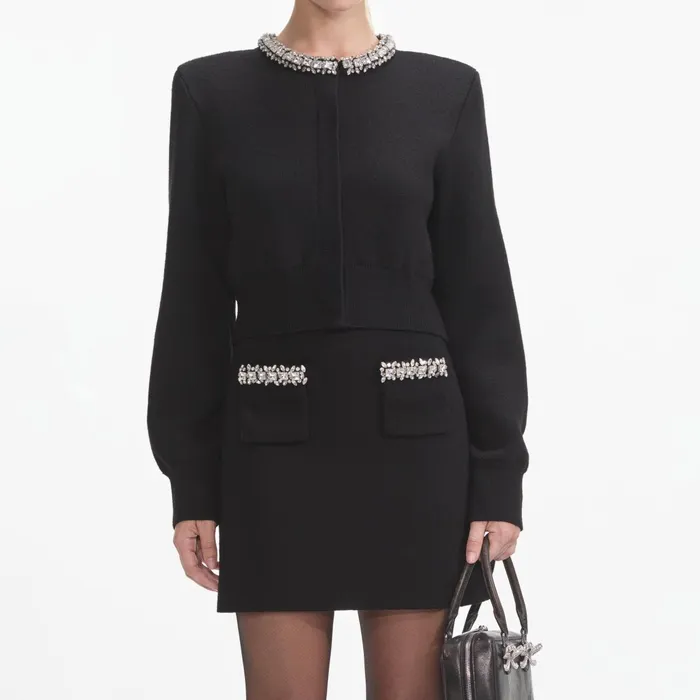 Self Portrait Knitwear Women Black Embellished Cardigan