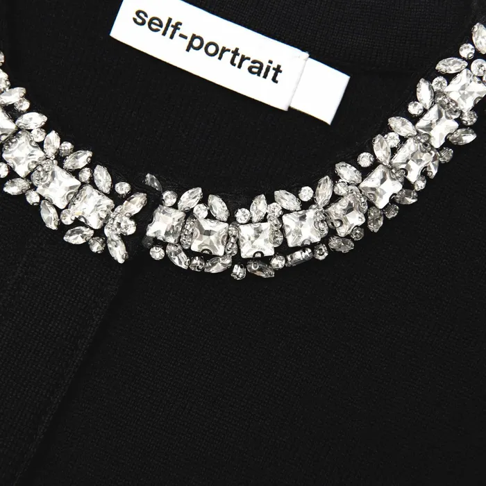 Self Portrait Knitwear Women Black Embellished Cardigan