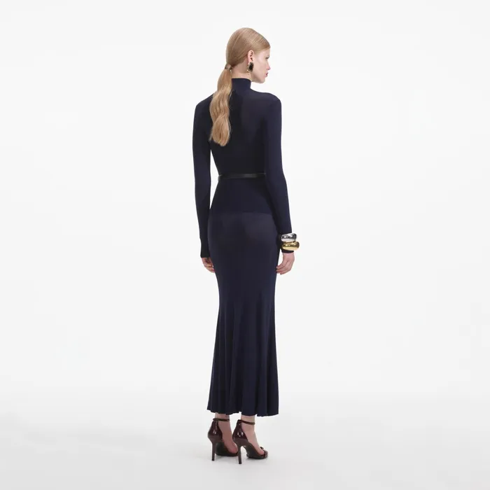 Self Portrait Knitwear Women Navy Viscose Knit Maxi Skirt