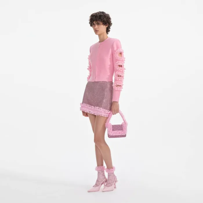 Self Portrait Knitwear Women Pink Cut Out Lace Detail Cardigan Pink