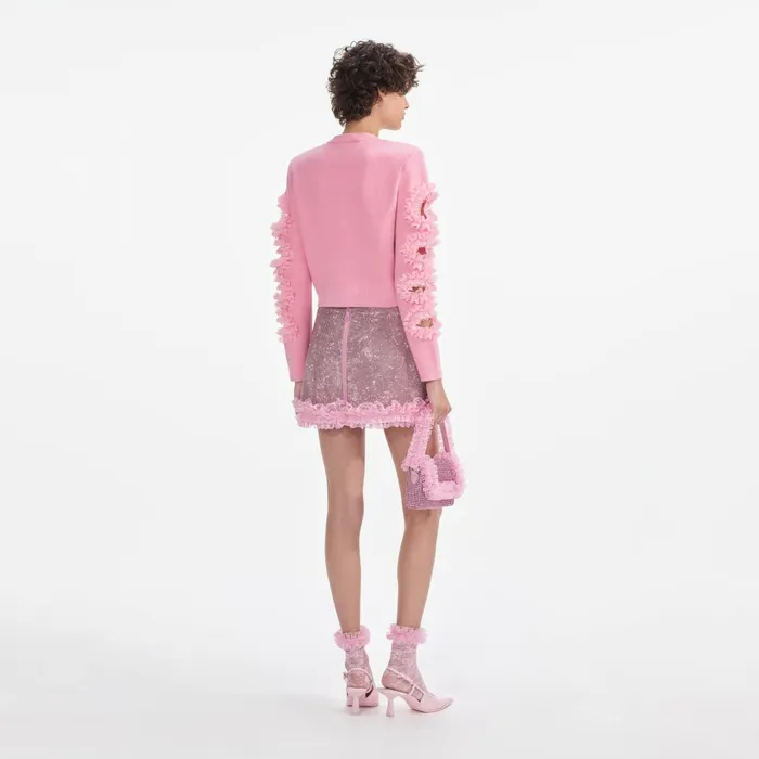 Self Portrait Knitwear Women Pink Cut Out Lace Detail Cardigan Pink