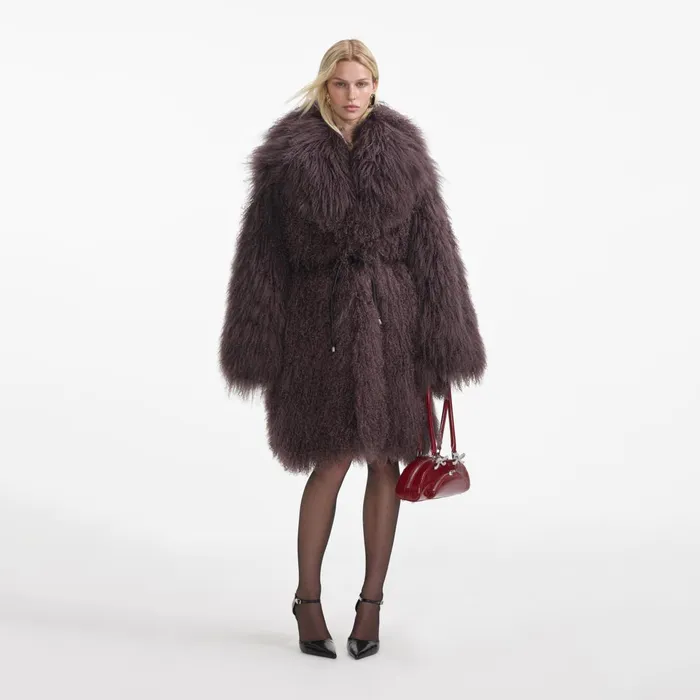 Self Portrait Outerwear Women Dark Brown Shearling Coat