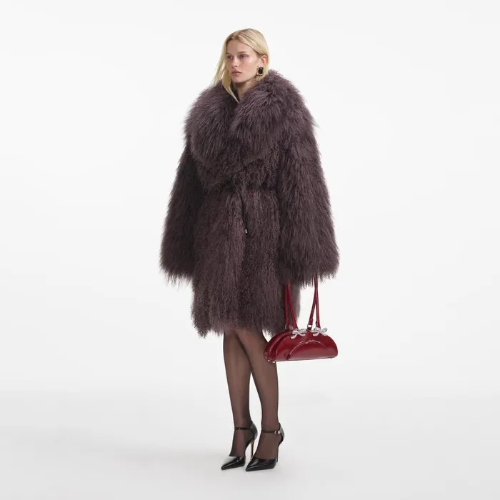 Self Portrait Outerwear Women Dark Brown Shearling Coat