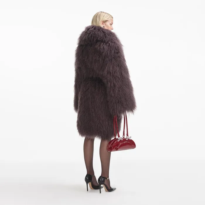 Self Portrait Outerwear Women Dark Brown Shearling Coat