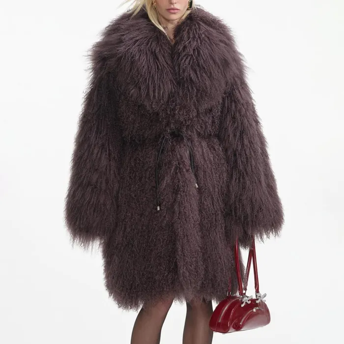 Self Portrait Outerwear Women Dark Brown Shearling Coat