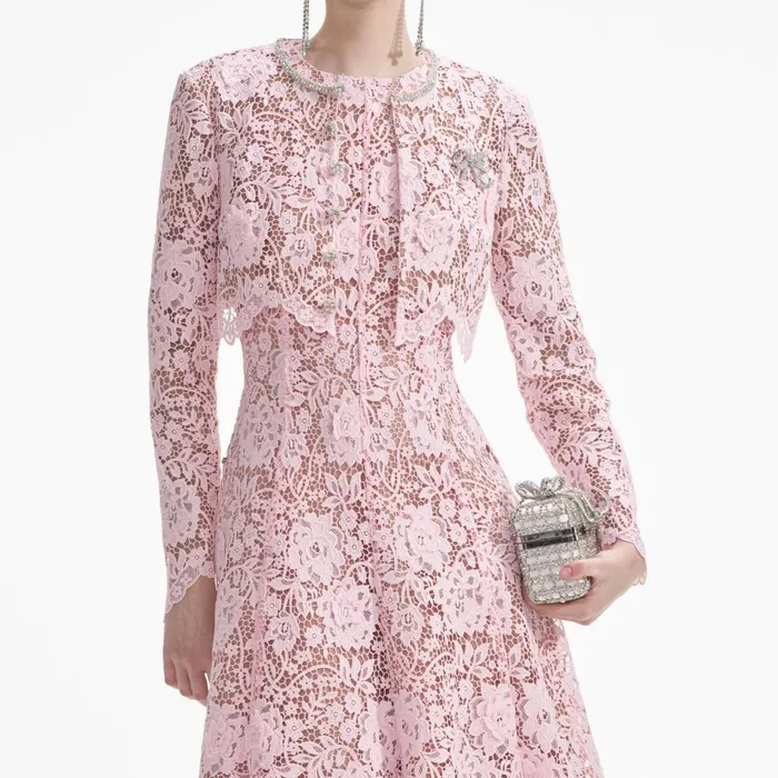 Self Portrait Outerwear Women Pink Flower Lace Jacket