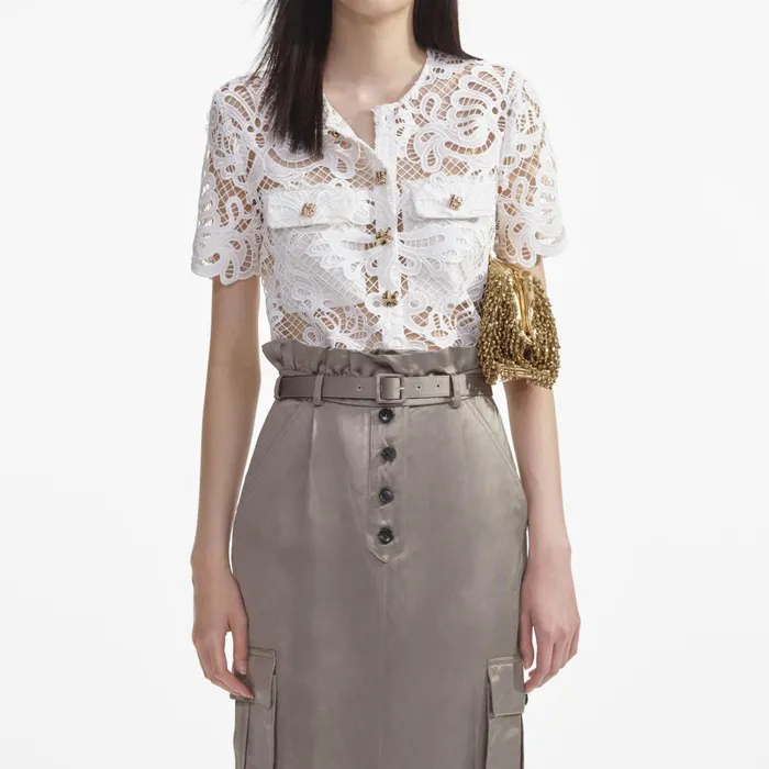 Self Portrait Tops Women White Guipure Lace Top