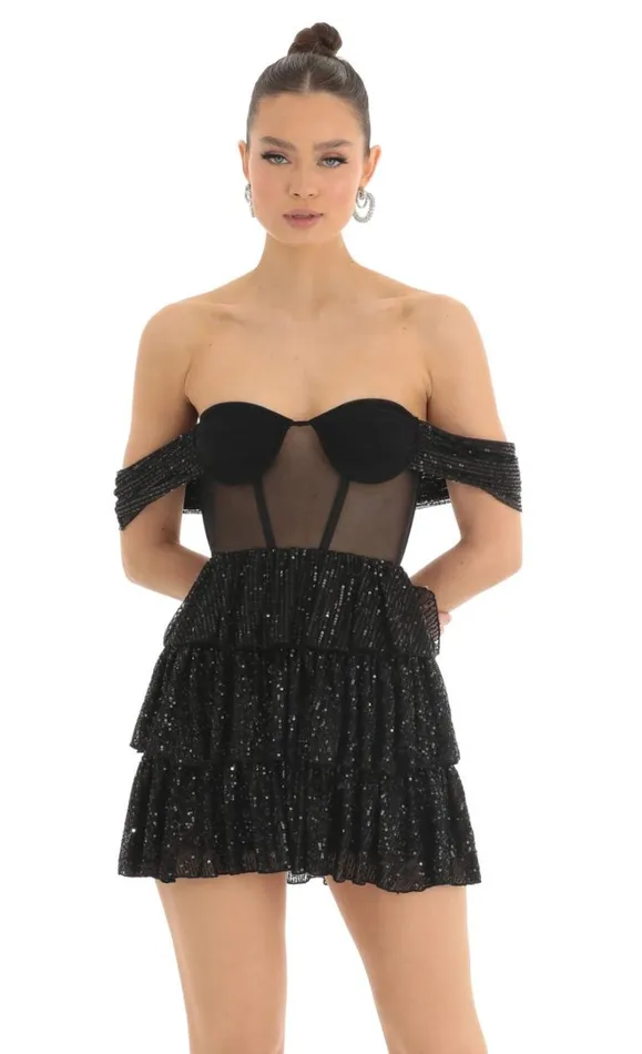 Sequin Corset Dress Black Women LUCY IN THE SKY Mini Dresses