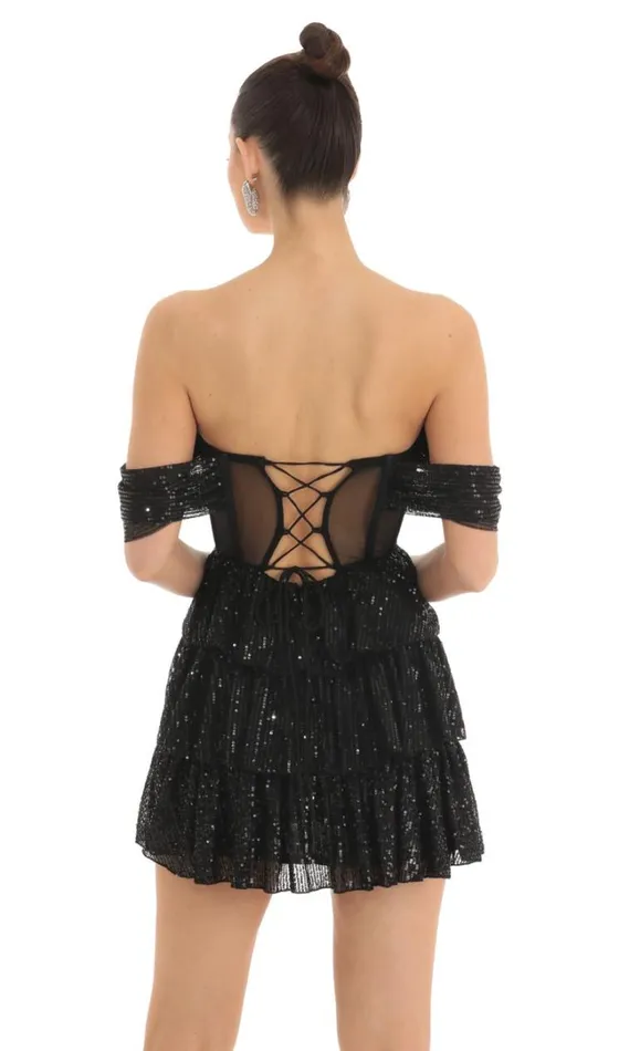 Sequin Corset Dress Black Women LUCY IN THE SKY Mini Dresses