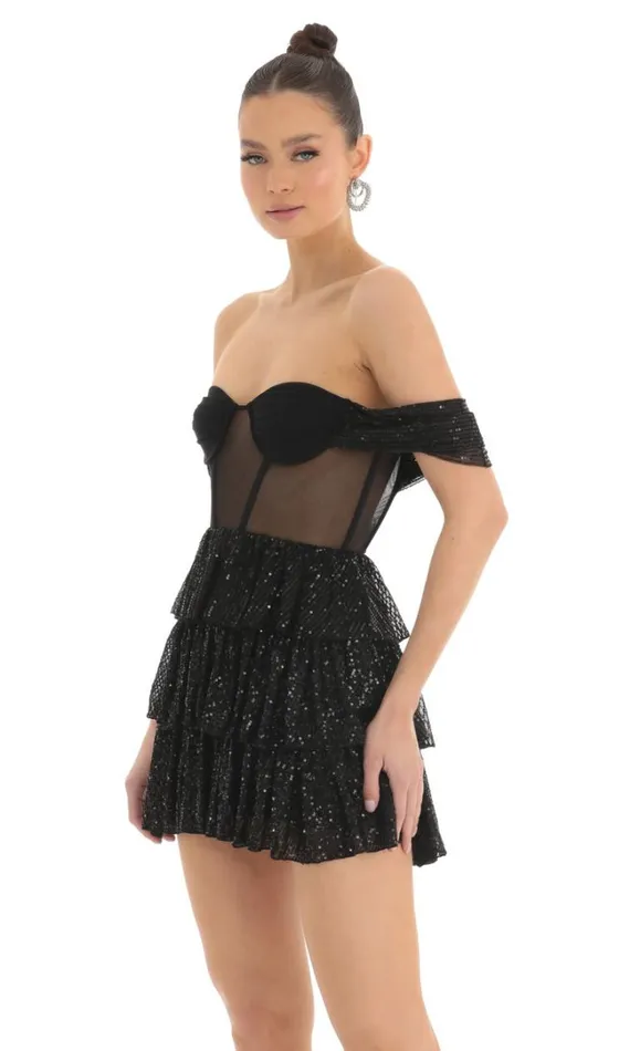 Sequin Corset Dress Black Women LUCY IN THE SKY Mini Dresses