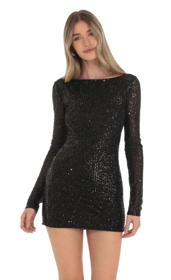Sequin High Neck Open Back Dress Black Women LUCY IN THE SKY Mini Dresses Sequin High Neck Open Back Dress Black Women LUCY IN THE SKY Mini Dresses