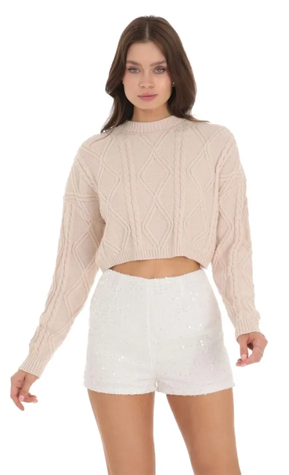 Sequin High Waisted Shorts White Women LUCY IN THE SKY Shorts