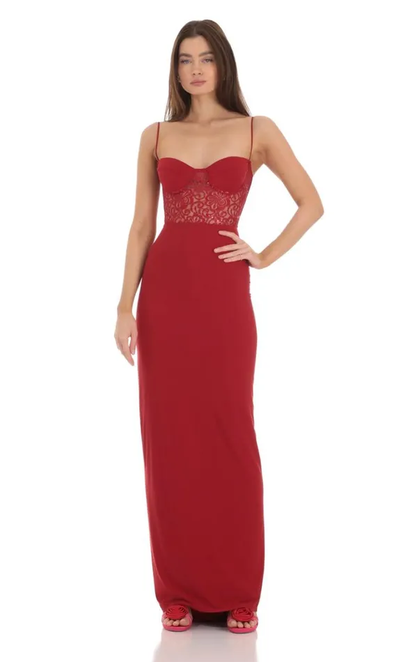 Sequin Lace Cutout Maxi Dress Red Women LUCY IN THE SKY Maxi Dresses Sequin Lace Cutout Maxi Dress Red Women LUCY IN THE SKY Maxi Dresses
