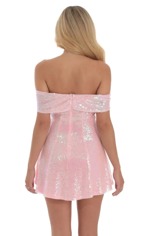 Sequin Off Shoulder Dress Pink Women LUCY IN THE SKY Mini Dresses Sequin Off Shoulder Dress Pink Women LUCY IN THE SKY Mini Dresses