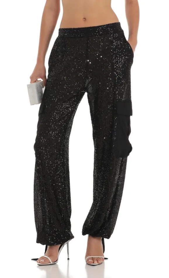 Sequin Two Piece Set Black Women LUCY IN THE SKY Pants Sequin Two Piece Set Black Women LUCY IN THE SKY Pants