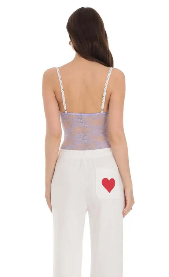 Sheer Lace Bodysuit Lavender Women LUCY IN THE SKY Bodysuits