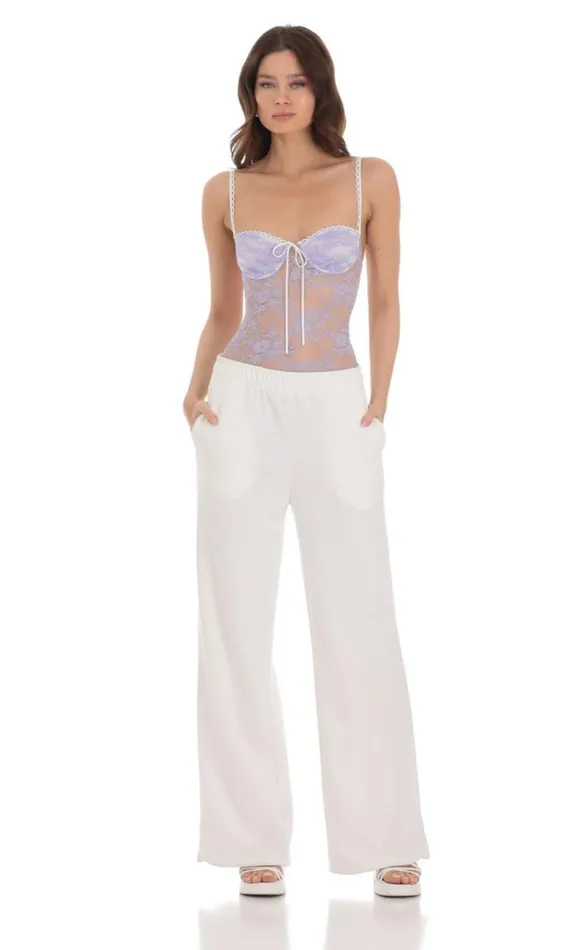 Sheer Lace Bodysuit Lavender Women LUCY IN THE SKY Bodysuits