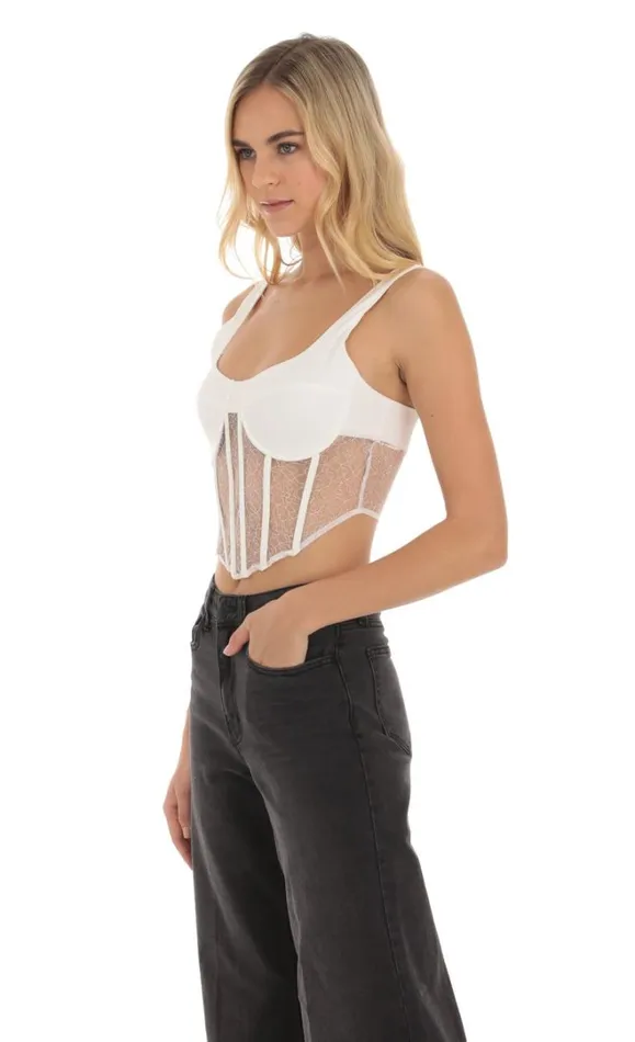Sheer Lace Corset Top White Women LUCY IN THE SKY Tops Sheer Lace Corset Top White Women LUCY IN THE SKY Tops