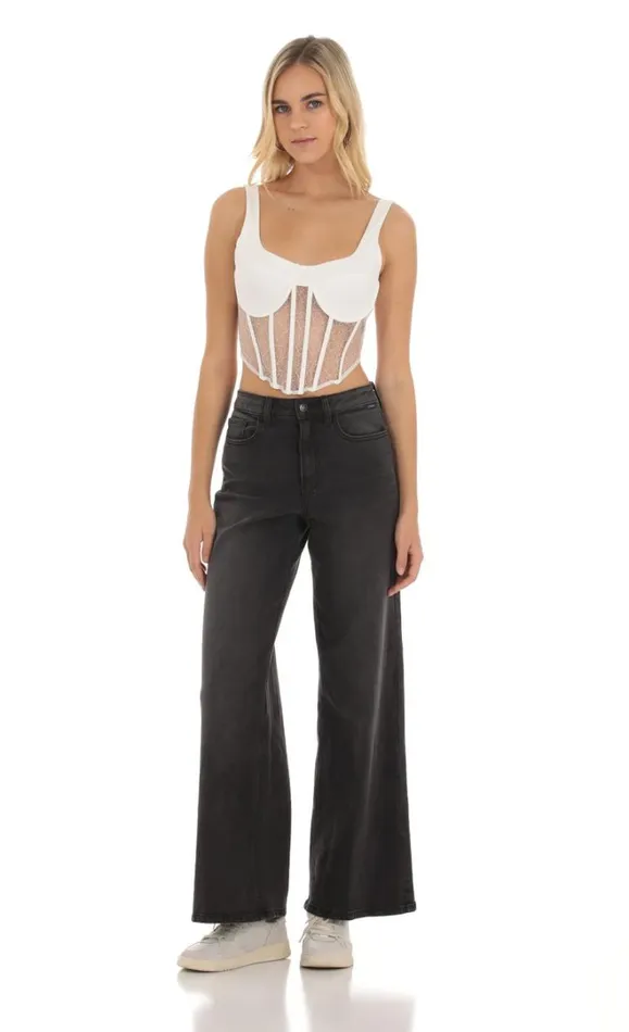 Sheer Lace Corset Top White Women LUCY IN THE SKY Tops Sheer Lace Corset Top White Women LUCY IN THE SKY Tops
