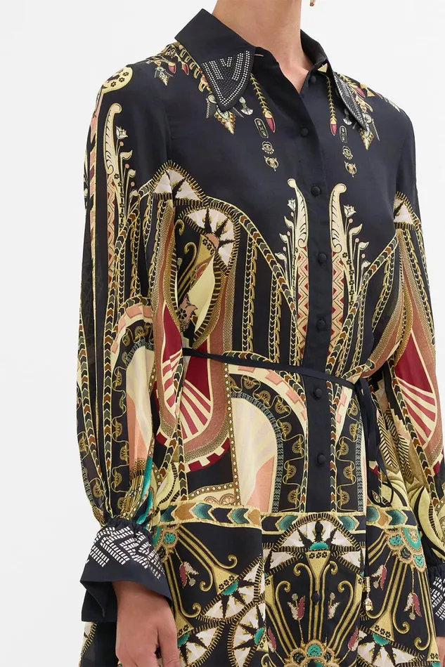 SHIFT SHIRT DRESS WITH GILDED MESH CUFF THEY CALLED HER NEFERTARI They Called Her Nefertari Womens Camilla Dresses