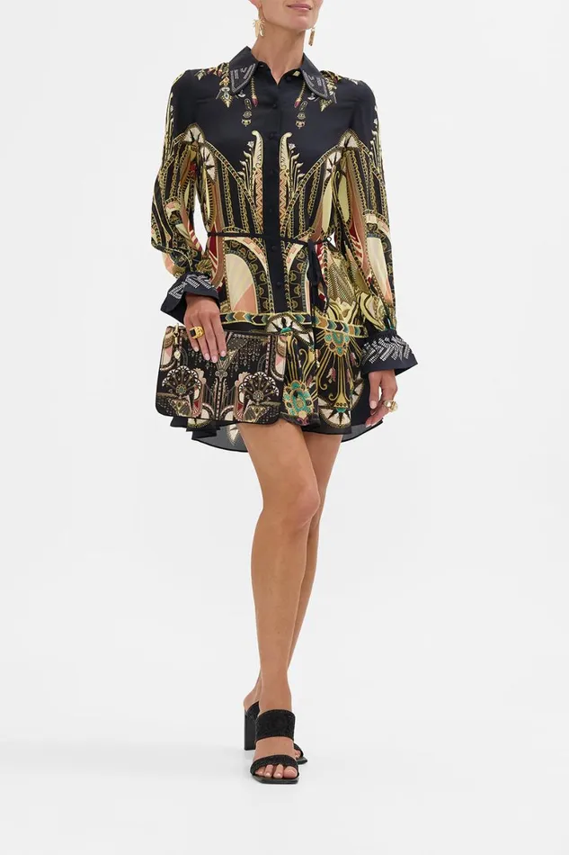 SHIFT SHIRT DRESS WITH GILDED MESH CUFF THEY CALLED HER NEFERTARI They Called Her Nefertari Womens Camilla Dresses