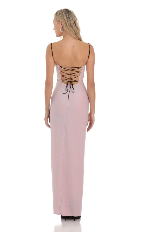 Shimmer Draped Bust Maxi Dress Pink Women LUCY IN THE SKY Maxi Dresses