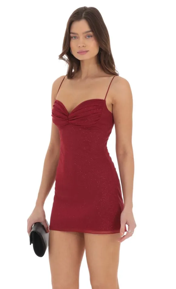 Shimmer Ruched Bust Dress Maroon Women LUCY IN THE SKY Mini Dresses Shimmer Ruched Bust Dress Maroon Women LUCY IN THE SKY Mini Dresses
