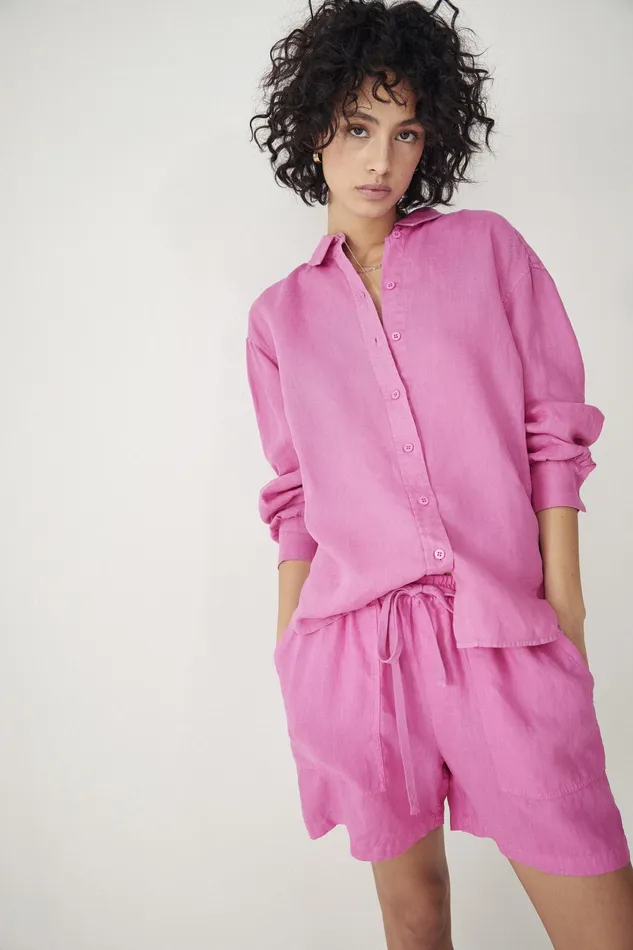 Shirts and Blouses Women Hush Heather Relaxed Linen Shirt Vibrant Pink