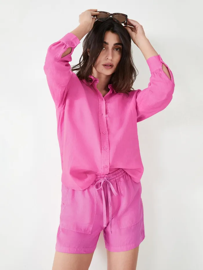 Shirts and Blouses Women Hush Heather Relaxed Linen Shirt Vibrant Pink
