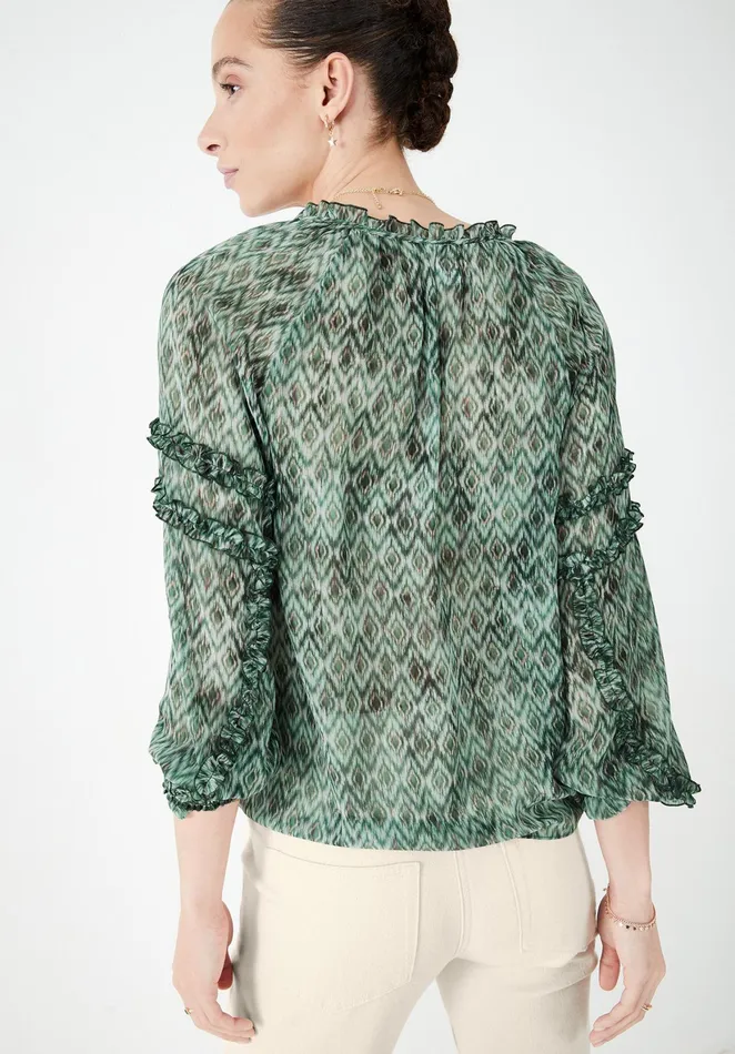 Shirts and Blouses Women Hush Kaia Frilled Blouse Diamond Ikat Green