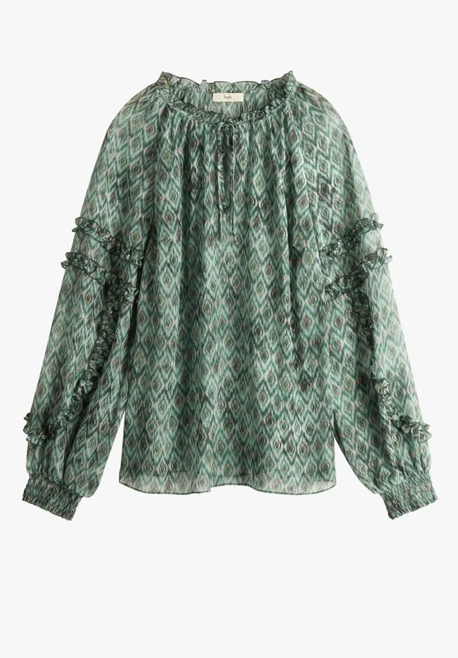 Shirts and Blouses Women Hush Kaia Frilled Blouse Diamond Ikat Green