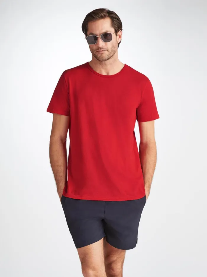 Short Sleeve TShirts Men Derek Rose Short Sleeve TShirt Riley 2 Pima Cotton Red