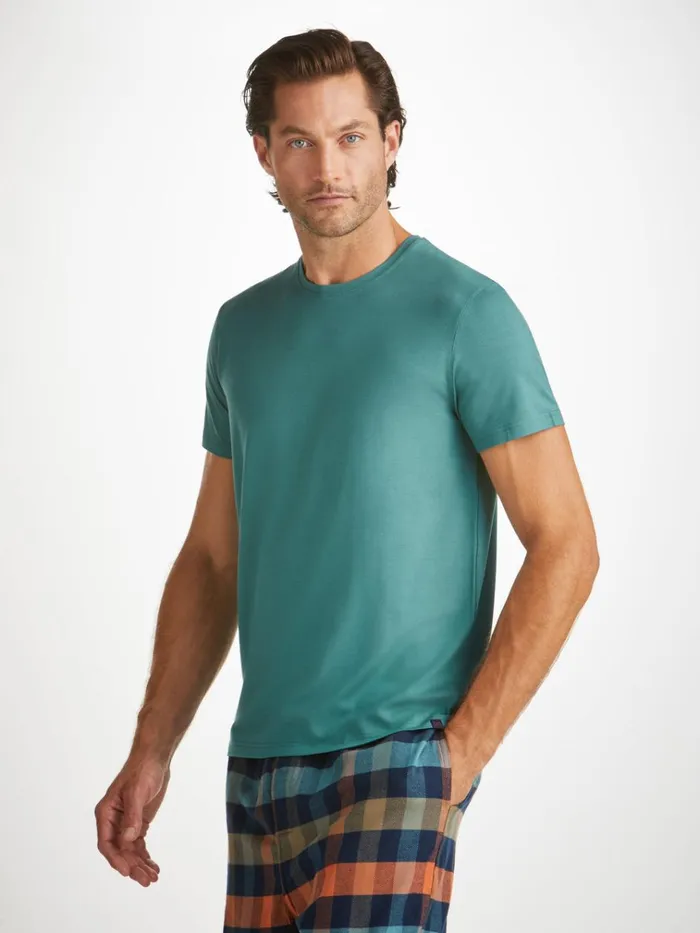 Short Sleeve TShirts Men Derek Rose TShirt Basel Micro Modal Stretch Teal